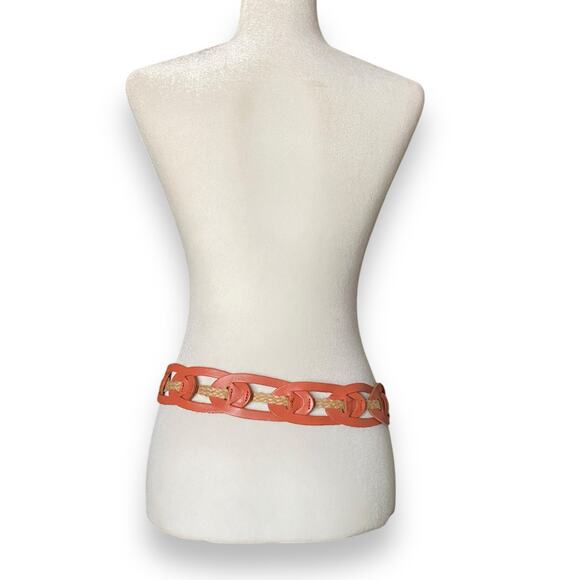 Linea Pelle Leather Link Jute Hip Sling Belt Sz S Orange Tan Ring Buckle Boho - Picture 7 of 9